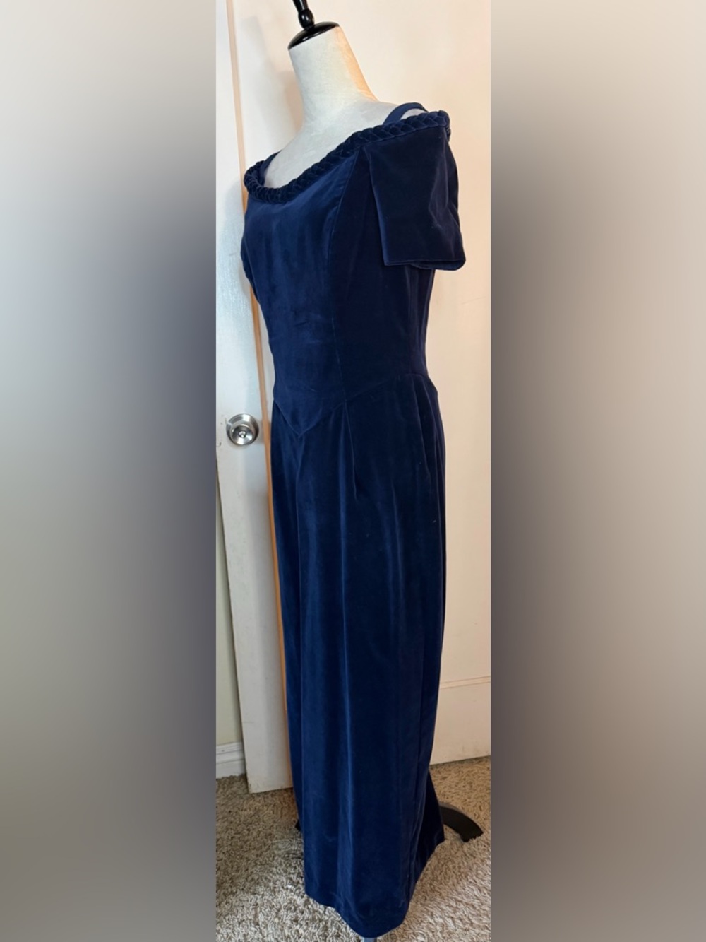 Watters Midnight Blue Velvet Off the Shoulder Maxi Dress Wedding Event Formal - Picture 8 of 14